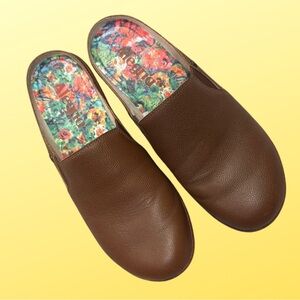 Alegria Brown Leather Clogs with Floral Insole